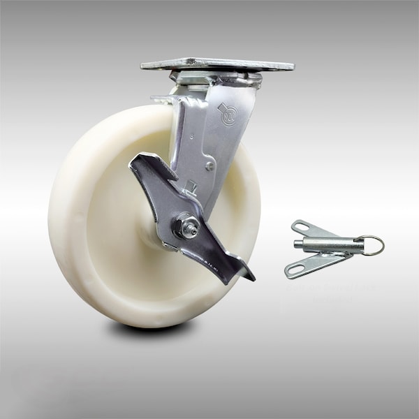 8 Inch Stainless Steel Nylon Caster with Ball Bearing and Brake/Swivel Lock SCC